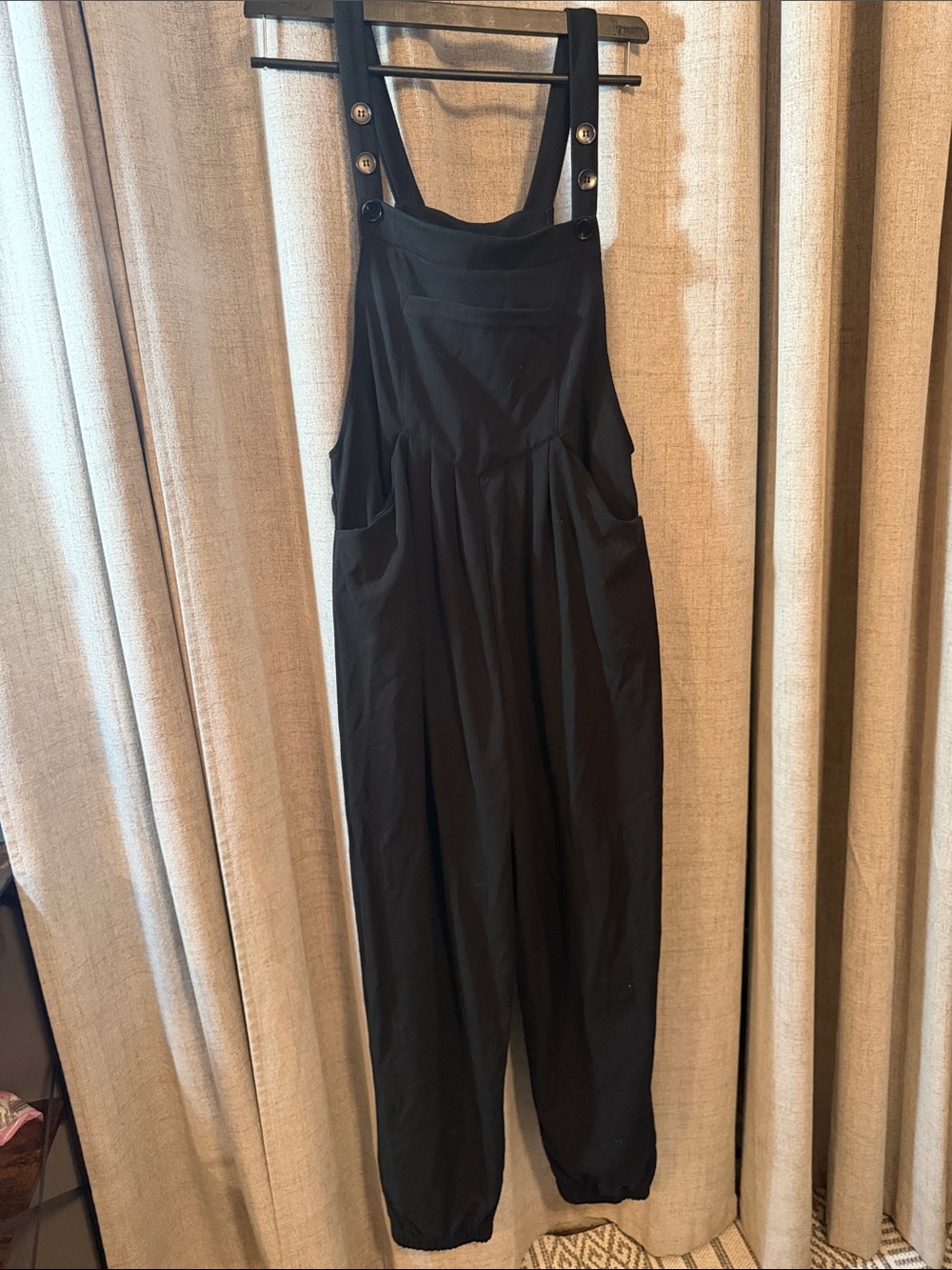 HALARA Black Wide-Leg Bib Overalls Jumpsuit with Button Straps